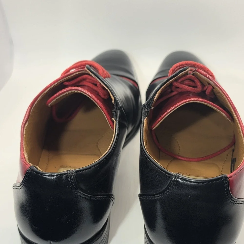 Antonio Cerrelli 6980 Men Dress Shoes Black Red Two Tone Oxfords Lace Up Sz 8.5
